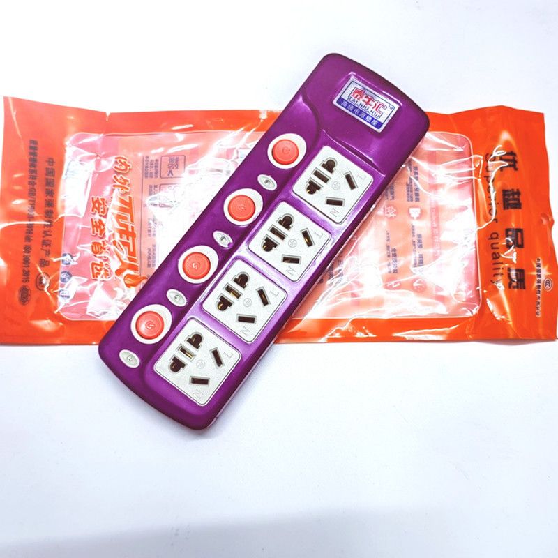 泰牛汇跑江湖插线板包独立紫色孔排排多面插20胶开关插插四位插座