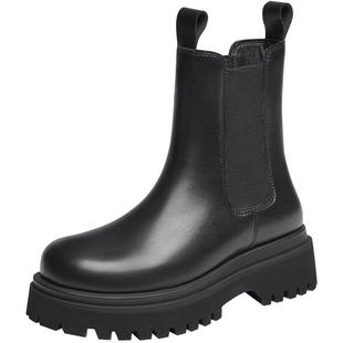 红蜻蜓切尔西女鞋短靴秋冬粗跟厚底小个子时尚短靴烟筒靴子女