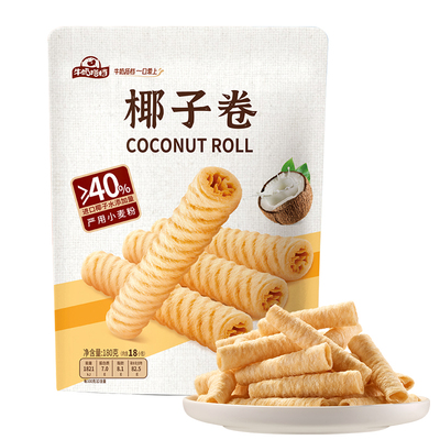 华美牛奶搭档椰子卷饼干独立包装