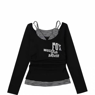 亚比风上衣y2k撞色假两件长袖女