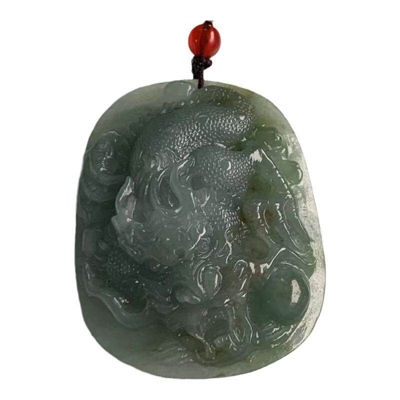 缅甸天然翡翠A货翡翠龙牌吊坠