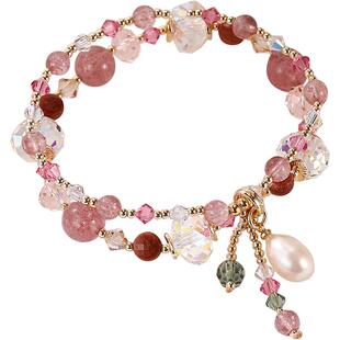 新款原创珍珠草莓晶水晶手链女双层轻奢手串ins小众设计生日礼物