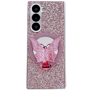 适用Galaxy三星Zfold7手机壳新款zfold6保护套ZFold5折叠屏全包防摔zfold4网红女款镶钻补妆镜子蝴蝶支架