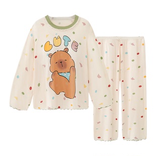 莫代尔睡衣女童中大童春秋夏季薄款长袖儿童空调家居服套装