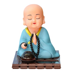 太阳能自动点头敲木鱼小和尚汽车小摆件车载可爱小沙弥公仔中控台