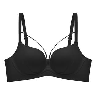 内衣女小胸聚拢中厚2CM黑色交叉胸前四分之三杯四扣文胸性感文胸