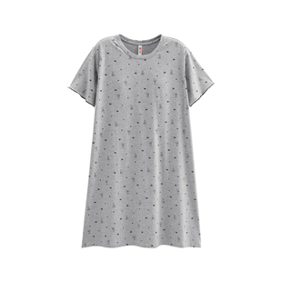 芬腾睡裙女纯棉夏季短袖短袖睡衣裙可爱休闲薄款大码连衣裙家居服
