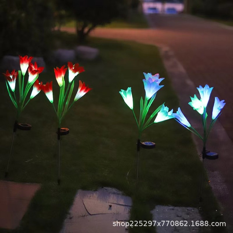太阳能百合花灯串LED地插灯仿真花草坪灯户外庭院花园景观装饰灯