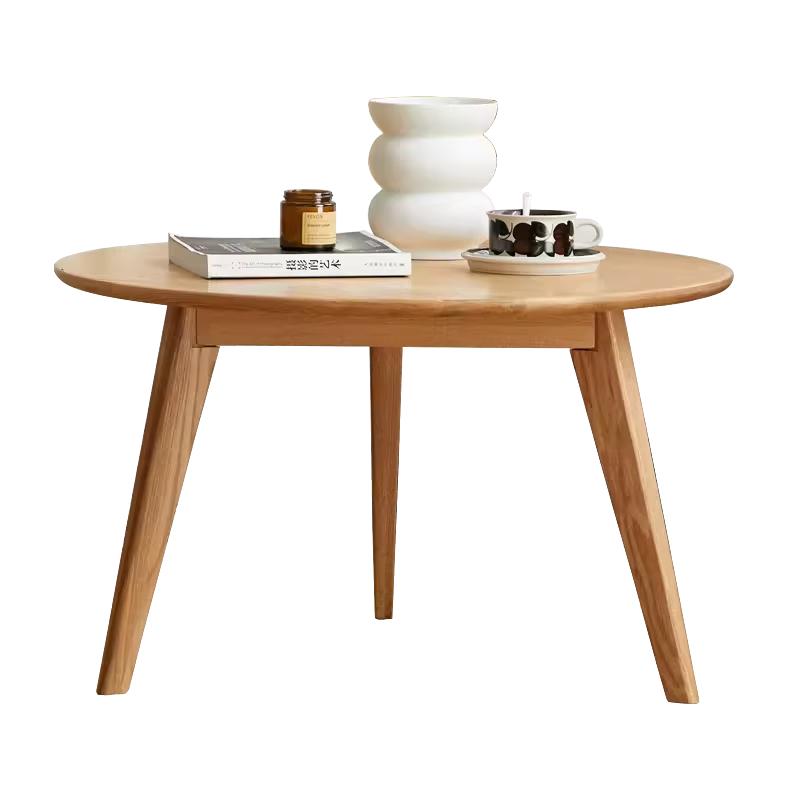 源氏木语加兰实木茶几橡木圆形茶桌家用组合边桌小户型原木边几