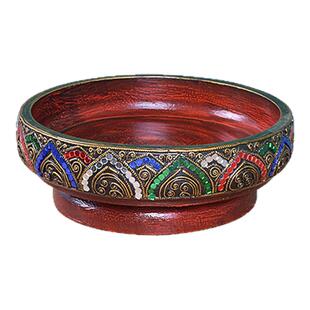 泰国风情琉璃实木果盘零食摆放盘果糖轻奢水果盘家用餐桌客厅盘子