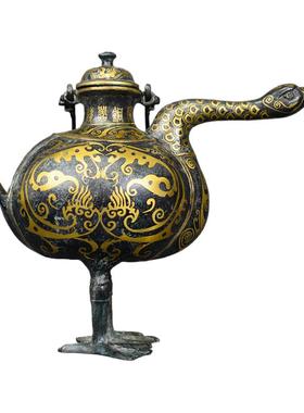 青铜器错金做旧天鹅提壶