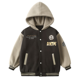 男童秋冬外套夹棉棒球服洋气儿童秋装加厚连帽运动卫衣中大童棉服