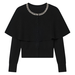 Goodland美地女装羊毛法式斗篷开衫假两件针织衫上衣LC35106090