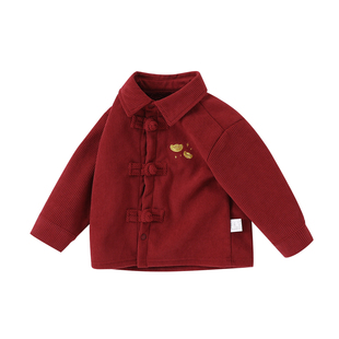 男童衬衫秋冬装新款童装儿童红色洋气灯芯绒衬衣外套宝宝小童上衣
