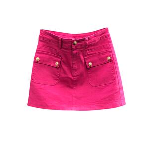 玫粉色高腰牛仔短裙女2025年新款夏天时尚修身显瘦小个子包臀半身