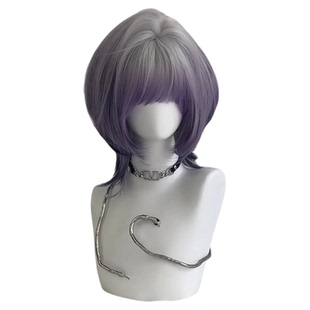 假发齐刘海银紫黑渐变狼尾鲻鱼头万用cos氛围感整顶全头套中长发