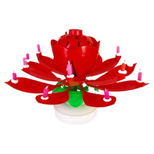 网红生日荷花奥特曼相信光客厅婚礼简约莲花旋转蛋糕装饰音乐蜡烛