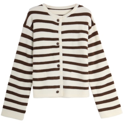 西町村屋针织圆领条纹短款针织衫