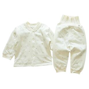 婴儿夹棉套装男女宝宝纯棉长袖开衫护肚裤子儿童家居内衣春秋冬季