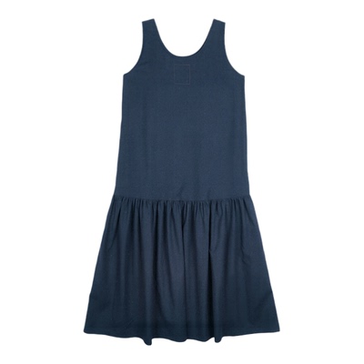 棉麻缩褶U型领长款背心连衣裙子