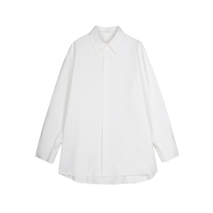LESS春秋棉质衬衣女简约休闲宽松oversize长袖白色衬衫2N8211100