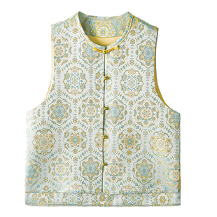 冰激凌宝相织金宋锦桑蚕丝新中式对襟马甲外套真丝国风上衣开衫女