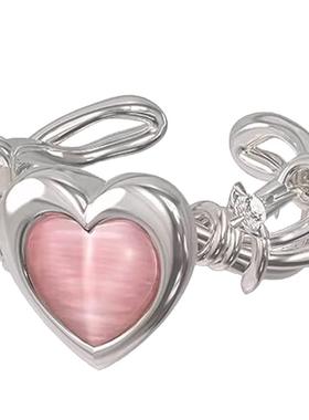 粉钻轻奢爱心戒指女小众