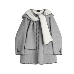 【自营】【巴黎系列】ELLE灰色绵羊毛双面呢大衣女24冬款毛呢外套