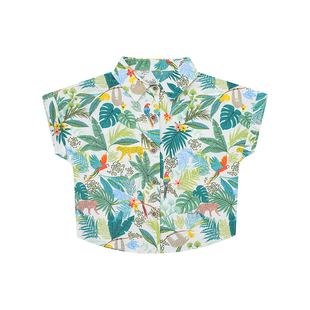 男童花色短袖衬衫男宝宝夏装衬衣儿童港风复古海边沙滩度假套装