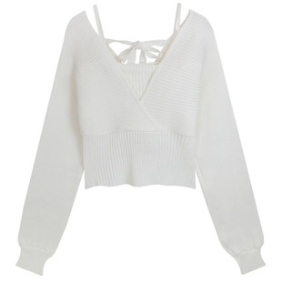 大码港风打底针织衫女春秋胖mm锁骨方领别致毛衣内搭洋气短款上衣