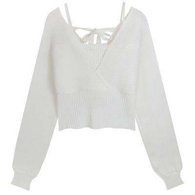 大码港风打底针织衫女春秋胖mm锁骨方领别致毛衣内搭洋气短款上衣