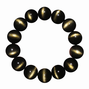 一物一图天然金曜石双猫眼手链黑曜石水晶手串男女士金黑耀石手串