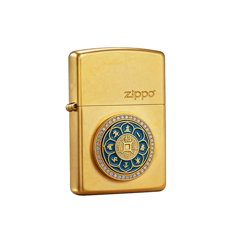 zippo正品镀金镶钻防风打火机