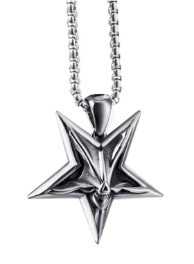 骷髅撒旦巴弗灭山羊头五芒星项链