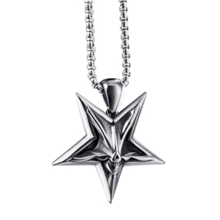 暗黑风骷髅撒旦巴弗灭山羊头倒五芒星吊坠嘻哈男个性钛钢复古项链