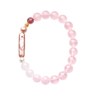 觉人天然奶油粉晶手链白玛瑙巴洛克淡水珍珠银镀金手串[浮花梦影]