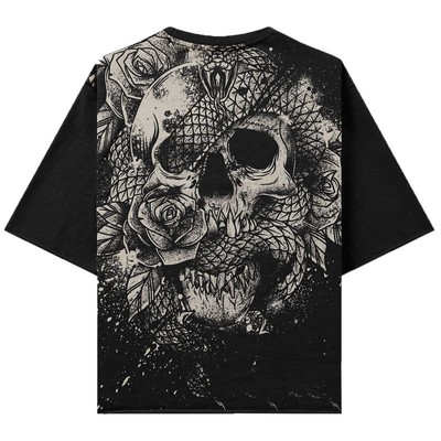 骷髅印花宽松大码棉t恤潮流运动