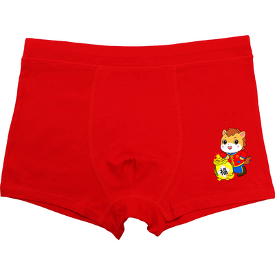 男童纯棉大红色平角裤