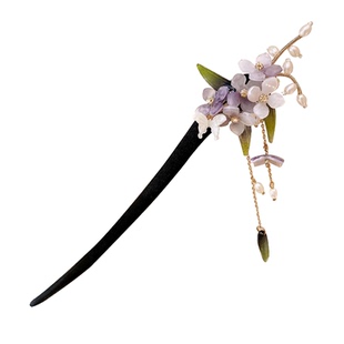 紫藤花发簪女夏颤珍珠流苏木质簪子古风汉服步摇盘发发钗头饰发饰