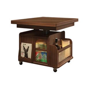 黑胡桃木全原木茶几客厅家用可移动升降小户型可收纳实木折叠边几