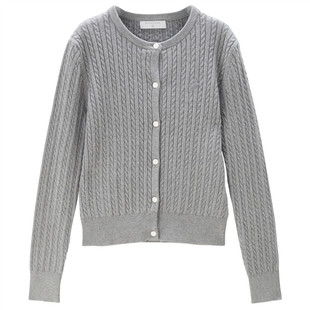 佐丹奴针织衫女2026年春季小刺绣绞花气质圆领miu系开衫18354001