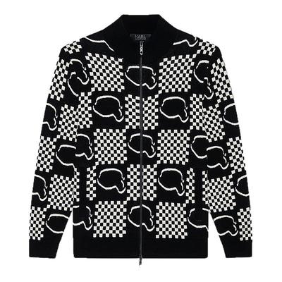 KARL LAGERFELD【绵羊毛】格纹拉链开衫立领外套25秋季新款男装