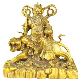 纯铜武财神赵公明笑脸五路财神爷黑虎玄坛骑虎赵元帅家居佛堂供奉