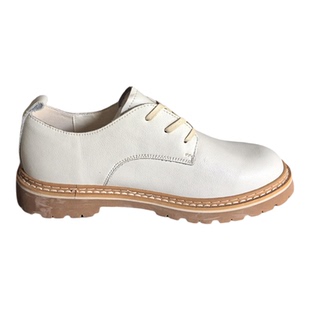 简约风白色系带圆头板鞋女休闲百搭厚底皮鞋舒适头层牛皮真皮女鞋