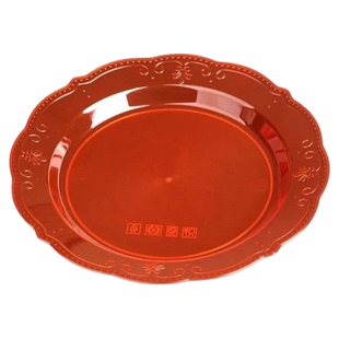 一次性盘子碟子加厚凉菜热菜盘水晶圆盘红色塑料喜庆结婚宴席盘子