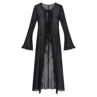 Mesh cardigan with black fungus edge dress网纱开衫木耳边长裙