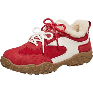 【马年系列】TATA他她女鞋春季红色运动阿甘鞋女新年百搭德训鞋