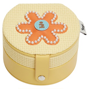 Tagi.钉珠想象星星小花贝壳鼓鼓双层圆圆首饰盒收纳盒