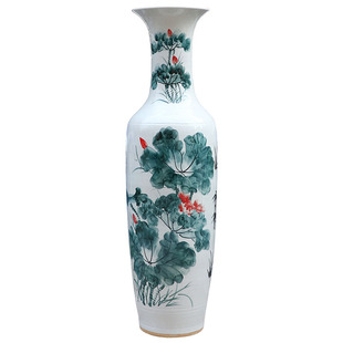 景德镇陶瓷落地大花瓶手绘青花连年有余荷花别墅酒店开业装饰摆件