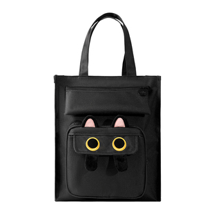 弘典补习袋学生手提袋大容量补课袋小学生儿童帆布包补课美术袋手提包女初中生拎书袋男生书袋补习包猫咪刺绣